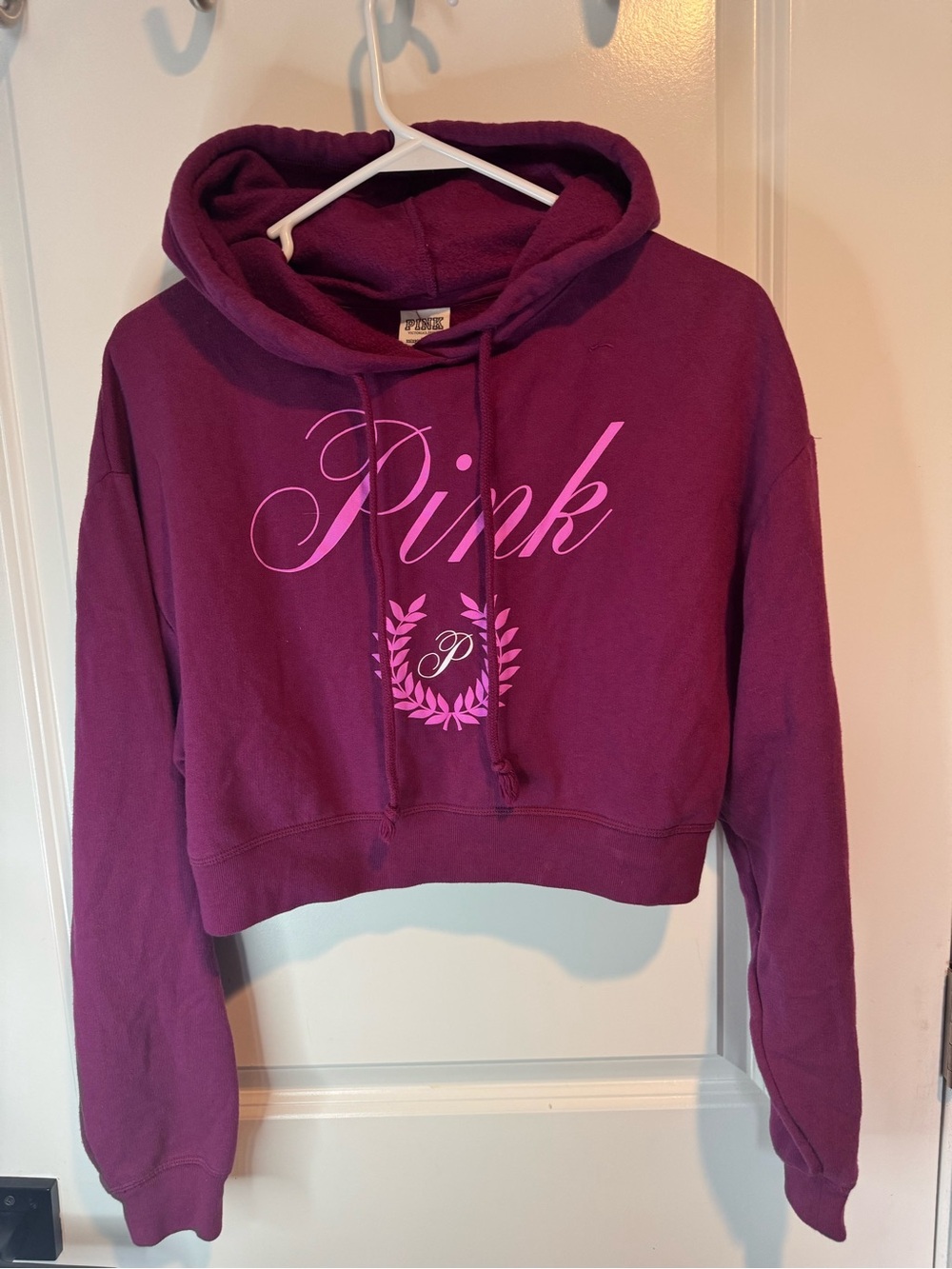 PINK Victoria's Secret Cropped Hoodie in Plum with Pink Logo